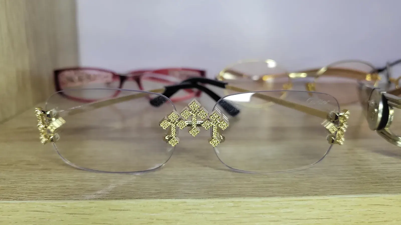 Rimless Gold-Trim Sunglasses