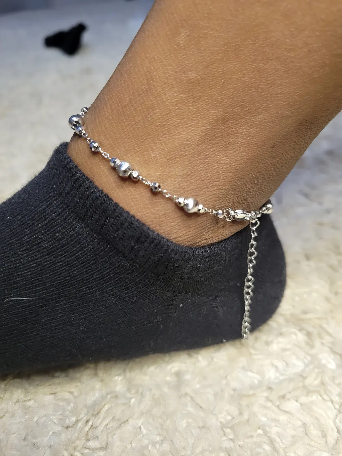 Silver Heart Bead Anklet