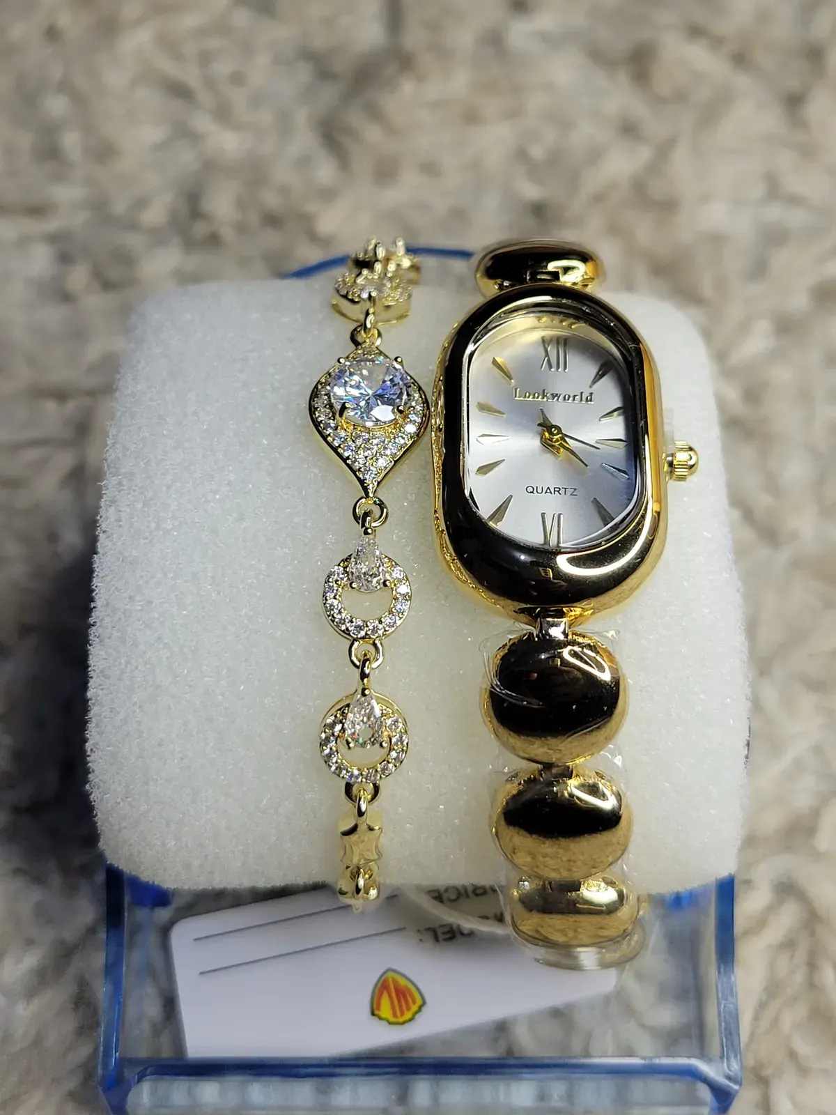 Gold Oval Watch & Bracelet Set